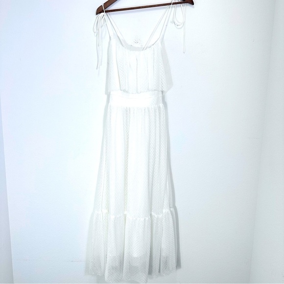 Lulu’s Spaghetti Tie Strap Tiered Sheer Ruffle Polka Dot Midi Dress Size Small - Picture 1 of 7